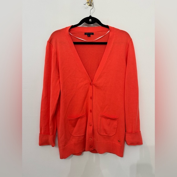 Women’s Tommy Hilfiger Coral Fall Button Down Cardigan with Pockets Logo Ribbed - Picture 1 of 7